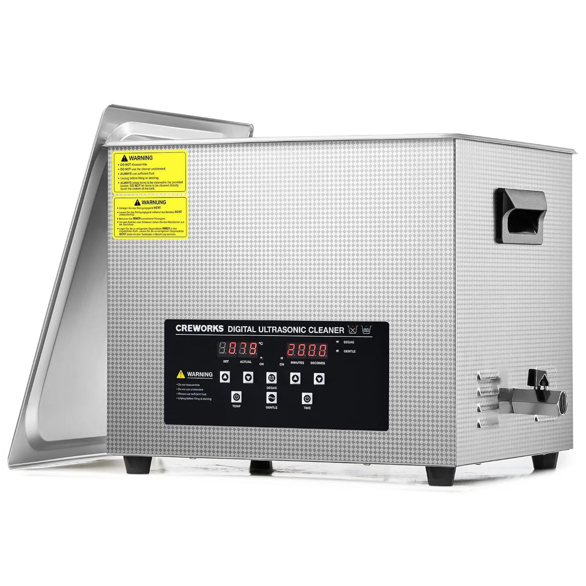 CREWORKS, Grzejnik elektryczny, 15 l, 360 W, 450 W, 1-30min 40kHz, licznik czasu, duży zbiornik, profesjonalny, stal nierdzewna