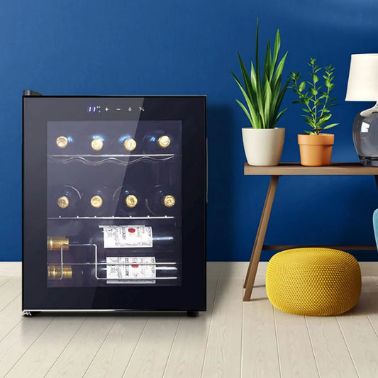 JKJZSALJ chłodziarka do wina, Winiarnia elektryczna, 48 l, 12 butelek, 2 pola grzewcze, 5 do 18°C, szkło, możliwość wbudowania, bezpłatna instalacja, dotyk, termostat, 2 strefy chłodzenia