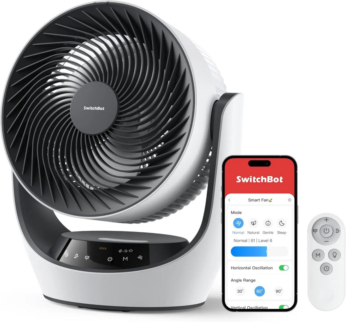 SwitchBot, Google wentylator, 24 dB, minutnik, USB, tłumik, asystent Google, Alexa i Siri, 4 tryby