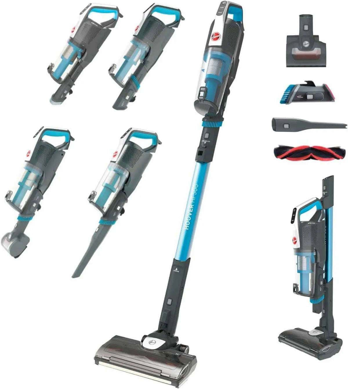 Hoover odkurzacz pionowy, HF522STP Odkurzacz, niebieski, Electrobross LED anty- Breakout, Duża autonomia