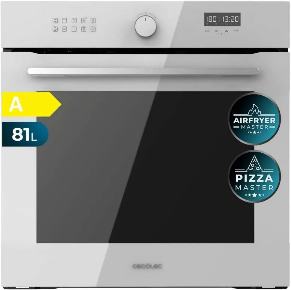 Cecotec piekarnik do zabudowy, Bolero Hexa AF316000 Elektryczny piec do pizzy, 60 cm, 81 l, 3400 W, 11 programów, efekt 3D, rozmrażanie, biały, Assist para