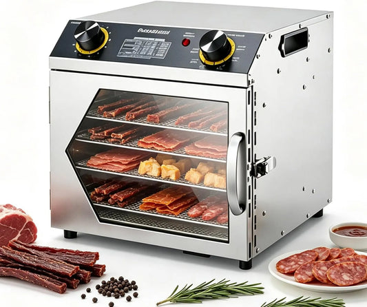 CelyToe suszarka do żywności, 8Warstwy 220 v Odwodnienie żywności, Ochrona przed przegrzewaniem, cyrkulacja powietrza w 360 °, 6 Płyty ze stali nierdzewnej do suszonego mięsa 8Layers-220 v