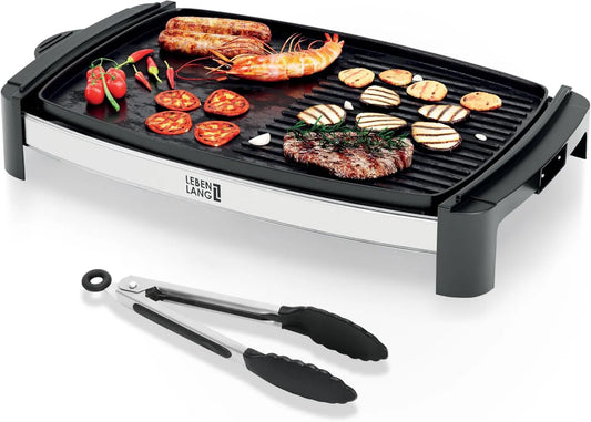 LEBENLANG grill elektryczny, Grill, Plancha, Stół, Grill do grillowania, 45x30 cm, 2000 W, plener, kemping, stal nierdzewna