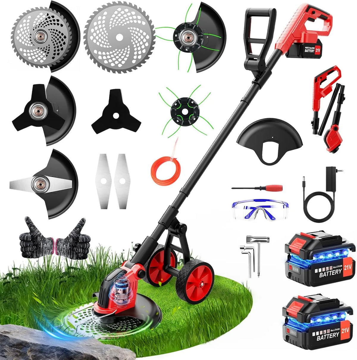 denqir, 3.0Ah 4- in-1 Bateria, 12 cali, 21 V, bezprzewodowy, do ogrodu 4-en-1