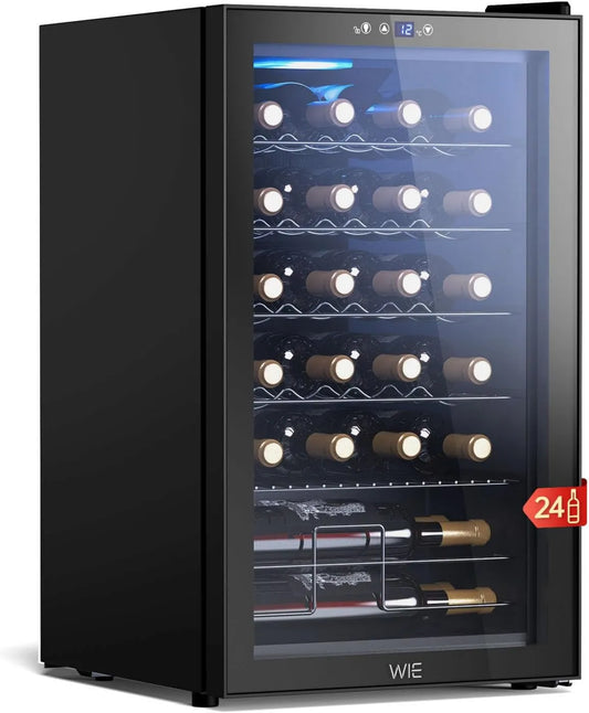WIE chłodziarka do wina, Lodówka, 70 l, 24 butelki, 4 do 18°C, dotyk, profesjonalny, 18°C Panel dotykowy szklane drzwi