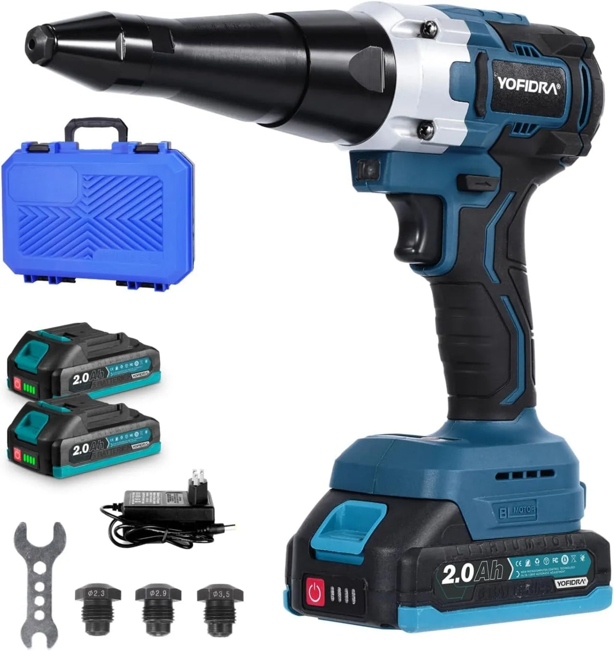 Yofidra, 2.4- 5.0 mm Maszyna do Rivet Elektryczny bez drutu, Maks. średnia, 2x2, 0Ah Baterie, 27 mm, Szczypce elektryczne Rivet bez miotły, dla Nitów Ślepych 2.4-5.0 mm