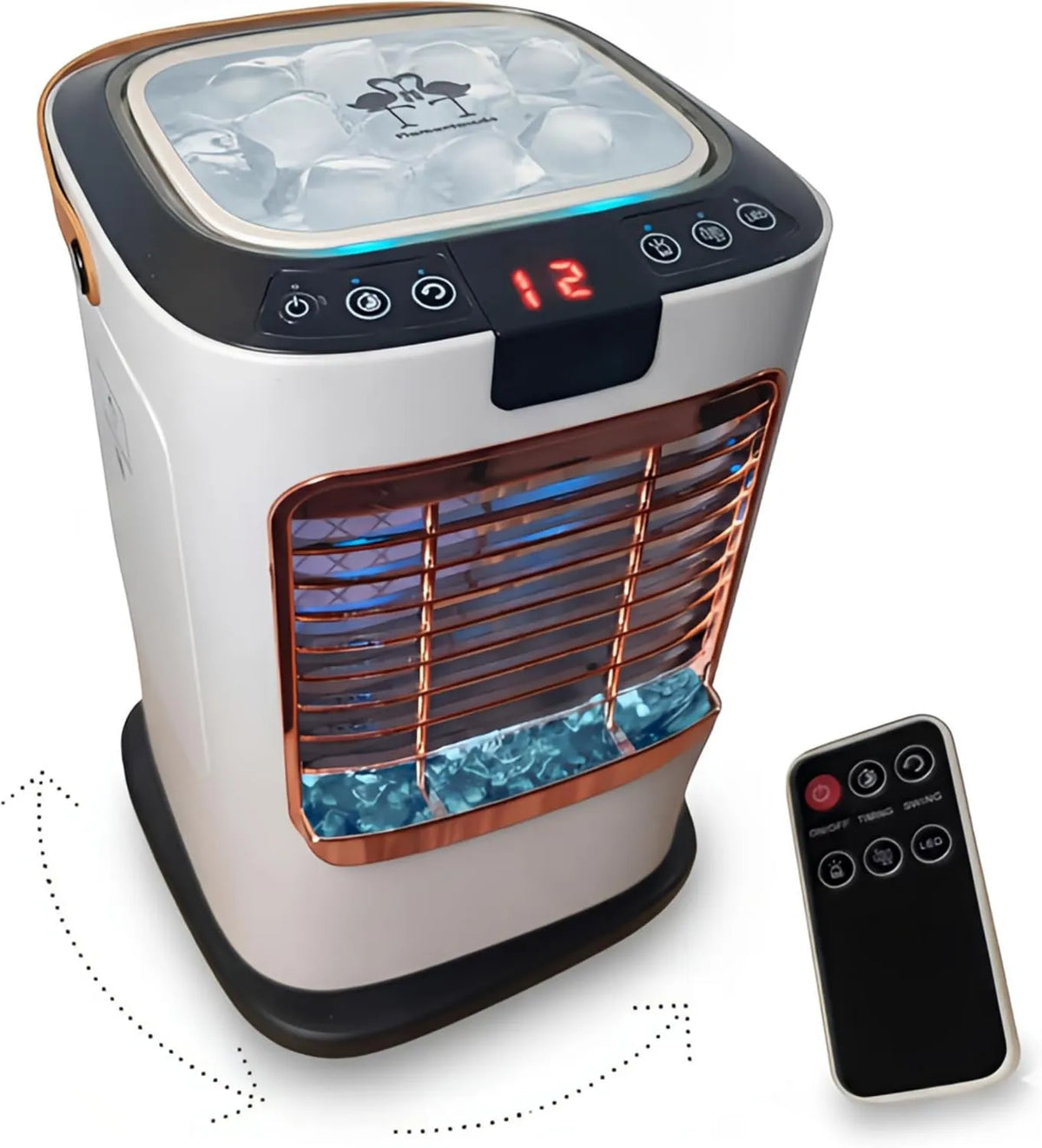 Flamant Mode klimatyzator przenośny, Flamant tryb Produkt Odświeżacz mobilny Rotary 2026 Podwójny zbiornik 1.3 l, Cooli ULTRA opłata 26 TELECOMMNAD, Woda + lód, 6 prędkości, 3 Mody, Obrót 120 °