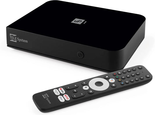 TELE System, Smart TV UP1 AV1, TV, HDR, HDMI, Android OS, DVB- T2, HDR10 + HLG, DVB- T2 HEVC, HDMI / SCART, UP1 cyfrowy naziemny dekoder Android DVB-T2