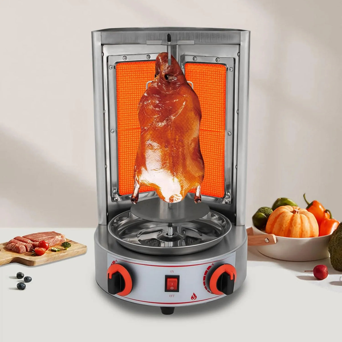 Płyta gazowa, 4300 W, 220 V, 50 Hz, funkcja grilla, Grill do kebaba gazowego, obrotowy rożen do kurczaka, ze stali nierdzewnej