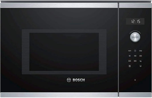 Bosch BFL554MS0 kuchenka mikrofalowa, 900 W, 38 cm, Wbudowana kuchenka mikrofalowa, Zintegrowana kuchenka mikrofalowa ze stali nierdzewnej i czarna