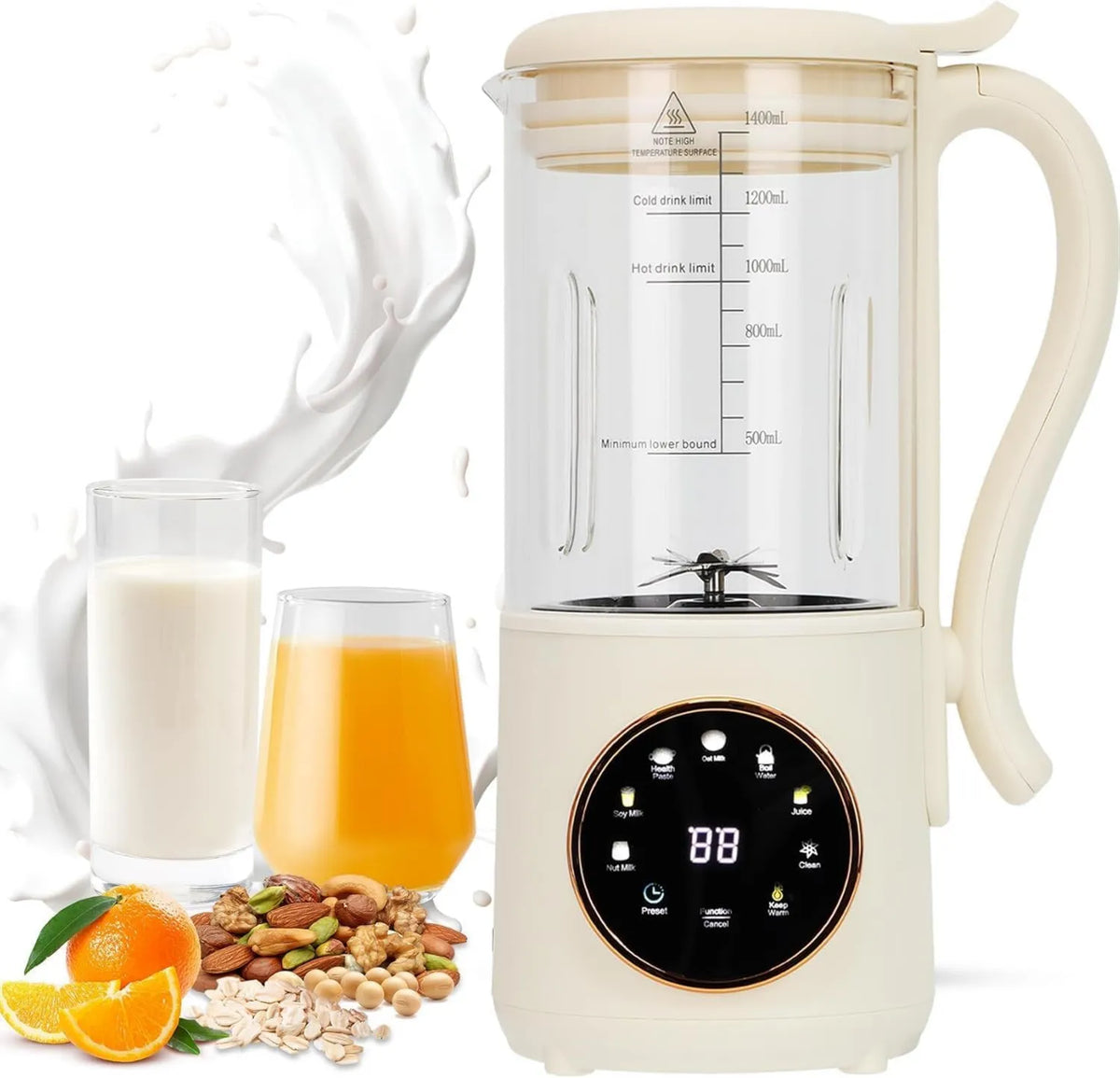 LMTNNB spieniacz do mleka, Maszyna do mleka, maszyna do mleka roślinnego i mleka orzechowego, 1400 ml, licznik czasu, dla mleka migdałowego