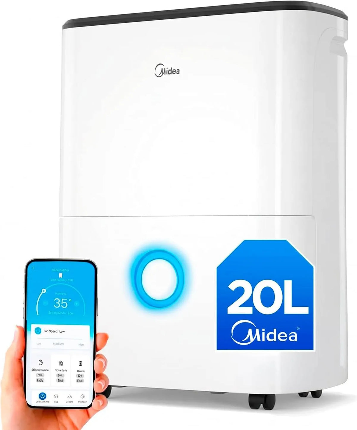 Midea osuszacz powietrza, Odnawiacz, 20 l, Wi-Fi, osuszacz Idealny do 50 m², WIFI / APP