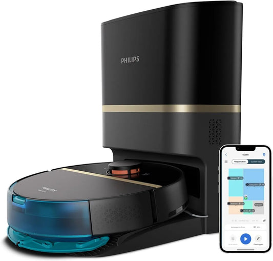 PHILIPS robot sprzątający, 30J 180mins Robot odkurzacz, 3 l, płyta IPS, czarny, 3 l worek XU7100/01, HomeRun app, 5000 Pa, zakres, 185 m²