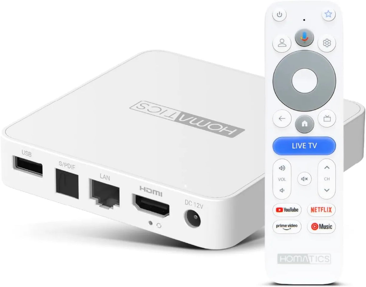 Homatics, Google 2.4 G, 5GHz 32GB Smart TV, TV, 4K UHD, HDR, WiFi, Bluetooth, WiFi Double Band, Box R Lite V2 Multimedia Player 4K Google TV