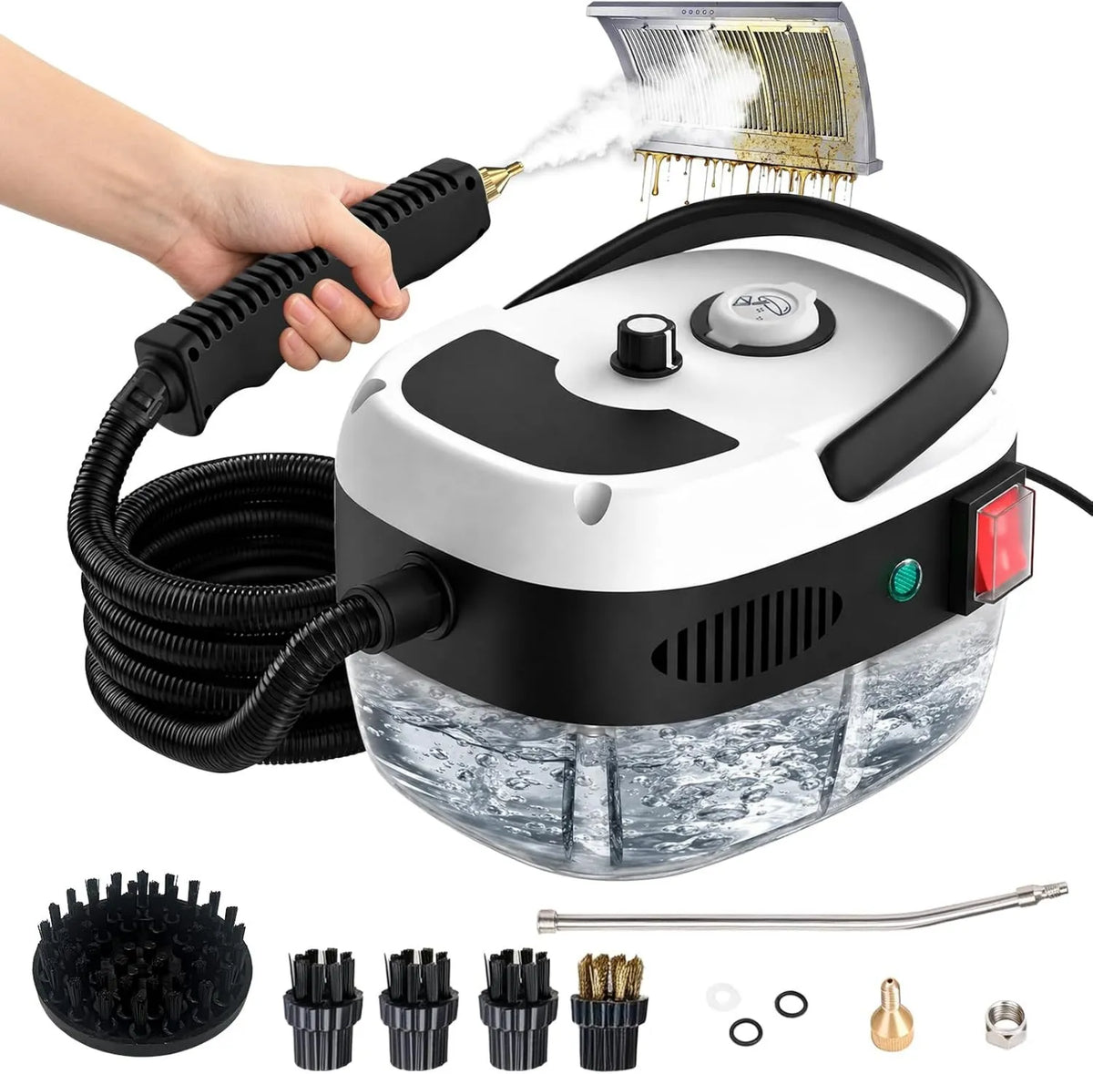 BIRDTOBR myjka parowa, Grzejnik elektryczny 10s, 1 l, 2500 W, przenośny, duży zbiornik, para, czyszczenie parowe parowe wysokiego ciśnienia, 6 poziomów kontroli