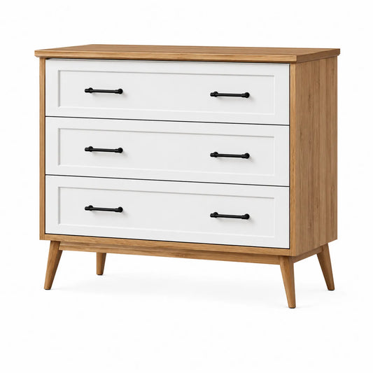 Komoda z szufladami z drewna dębowego i MDF, biały, 90cm