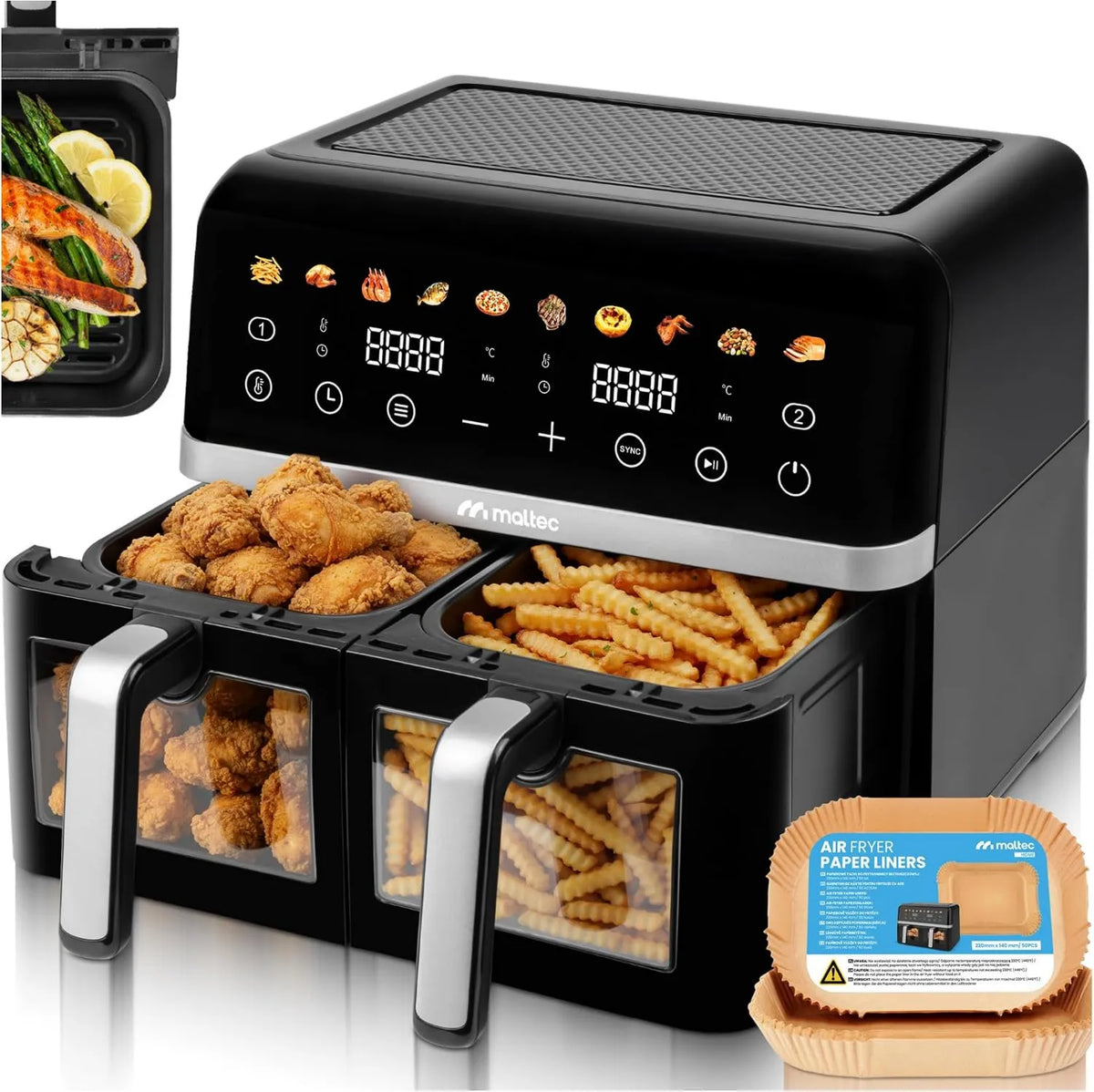 MalTec frytkownica beztłuszczowa, XL 2, 10 l, 2800 W, 10 programów, ekran dotykowy