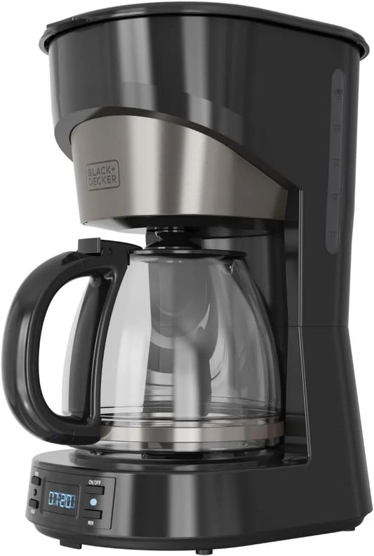 BLACK+DECKER, czarny+DECKER czarny+DECKER czarny+DECKER czarny+DECKER Czarny + Decker 24h Elektryczny ekspres do kawy, 1.5 l, 1000 W, Stal nierdzewna anty- Ślad, Czarny, 12 kubków, Pojemność 1, 5 l