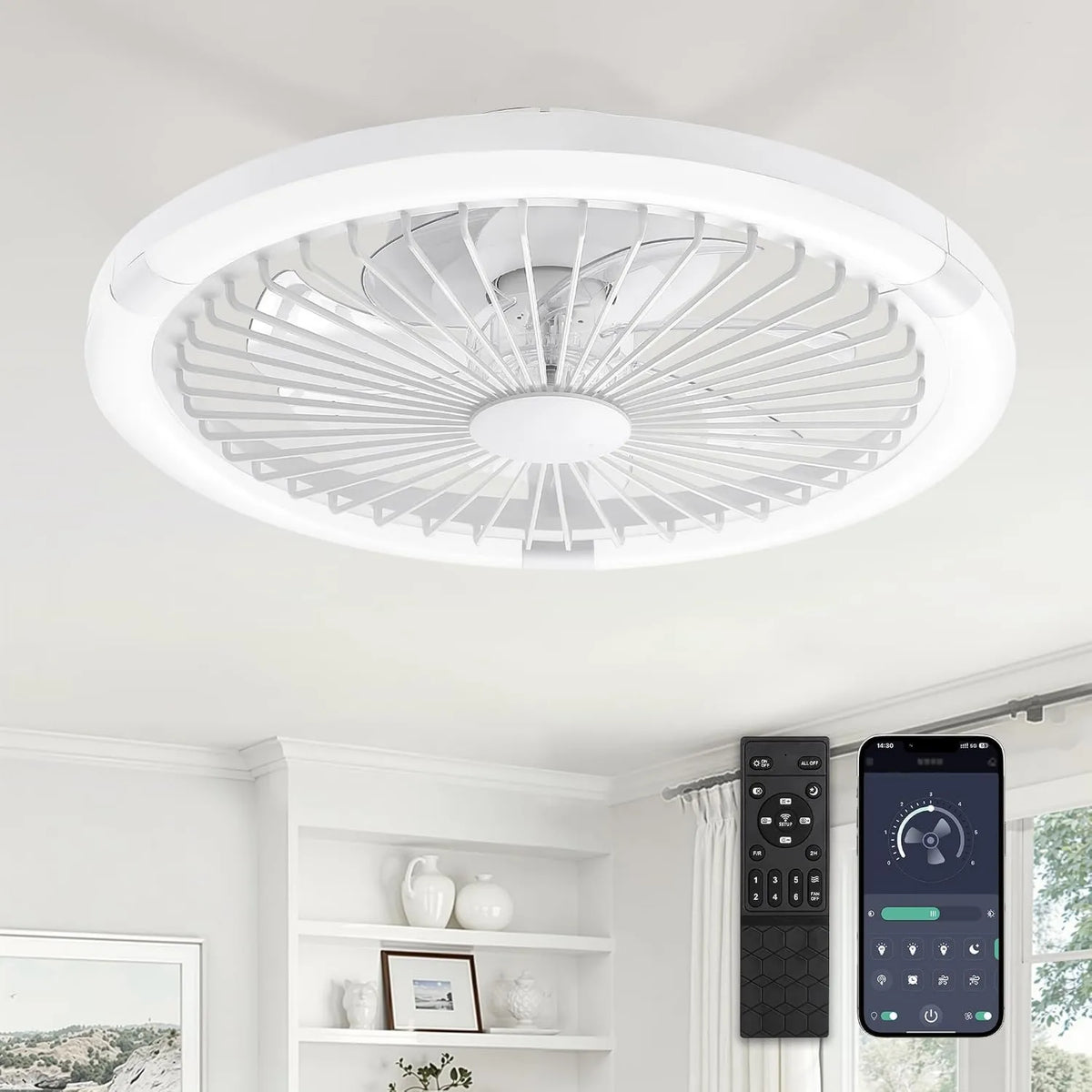 ZMISHIBO, Wentylator, 50 cm, 50 W, Zdalne sterowanie i aplikacja, biały, Regulowana jasność 10- 100%, 3 kolory, 6 prędkości
