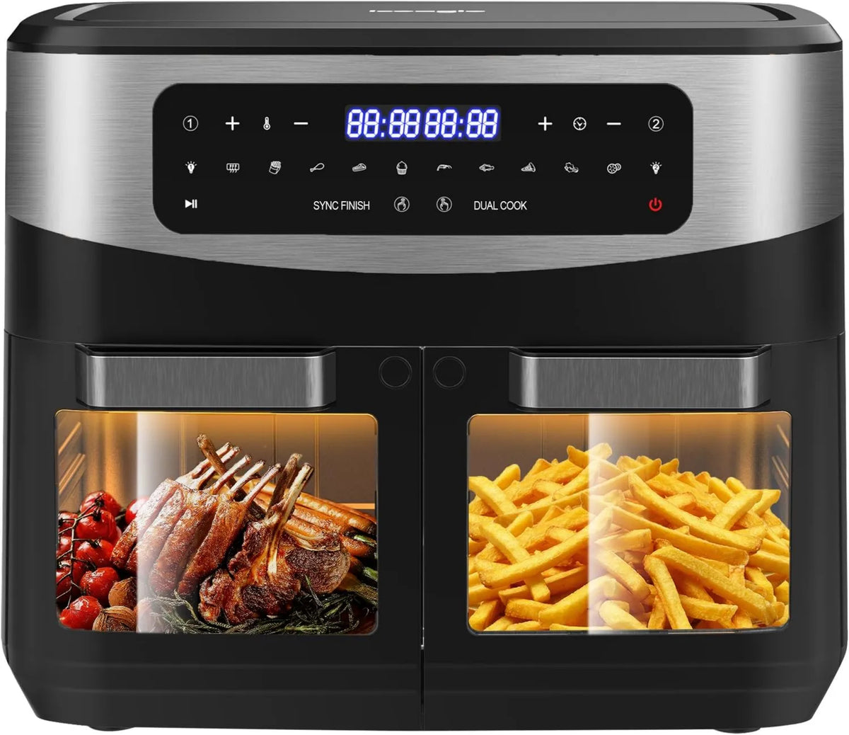 Frytkownica beztłuszczowa, 10 programów, sterowanie dotykowe, Airfryer Dwukomorowa frytkownica na gorące powietrze, ekran dotykowy LED