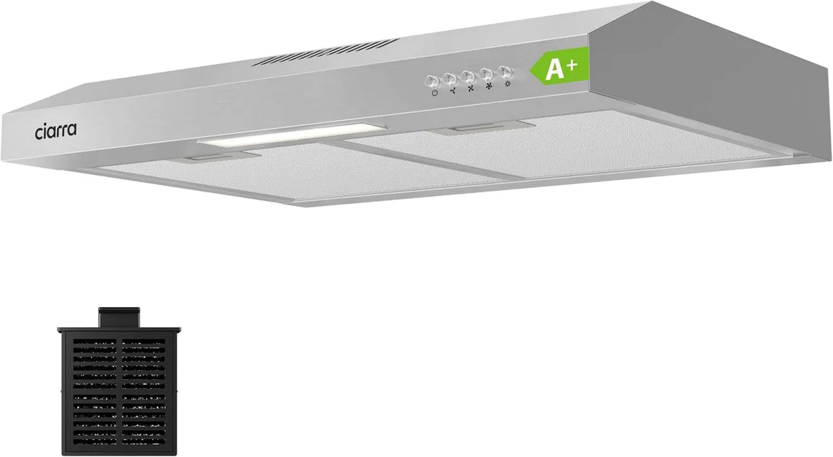 CIARRA okap kuchenny, CBCSC6903D CBCF009 Osłona ssąca, 60 cm, 220m3 / h, klasa energetyczna A, ewakuacja i recykling, oświetlenie LED CBCS6903D m3/h
