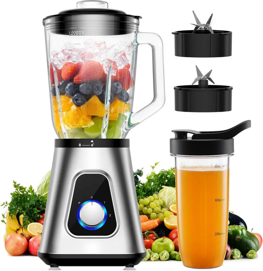 GDOR blender kielichowy, Mikser, 1, 5 l, 1200 W, przenośny, 3 prędkości, stal nierdzewna, 6 Blades + 4 Ostrza ze stali nierdzewnej do wygładzania