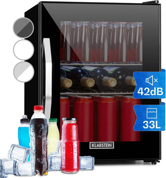 KLARSTEIN minilodówka, Lodówka, 33 l, Cicha, Kemping, Lodówka Mini Bar 33 l, Mini Room lodówka i biurko do picia, Shelfs