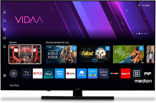 MEDION telewizor, Inteligentny, 43 cale, TV, 4K UHD, QLED, HDR, Dźwięk Dolby, Bluetooth, Nagrywanie PVR, MD 843600, Atmos Dolby, 108 cm, Sklep VIDAA, DAZN
