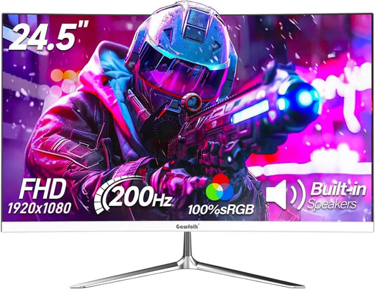 Gawfolk monitor komputerowy, Monitor, 24, 5 cala, 1920 × 1080, 1 ms, 200 Hz, konfiguracja gier, Full HD, HDMI, ekran PC, biały, VESA 75 * 75, 100% SRGB, 1ms MPRT