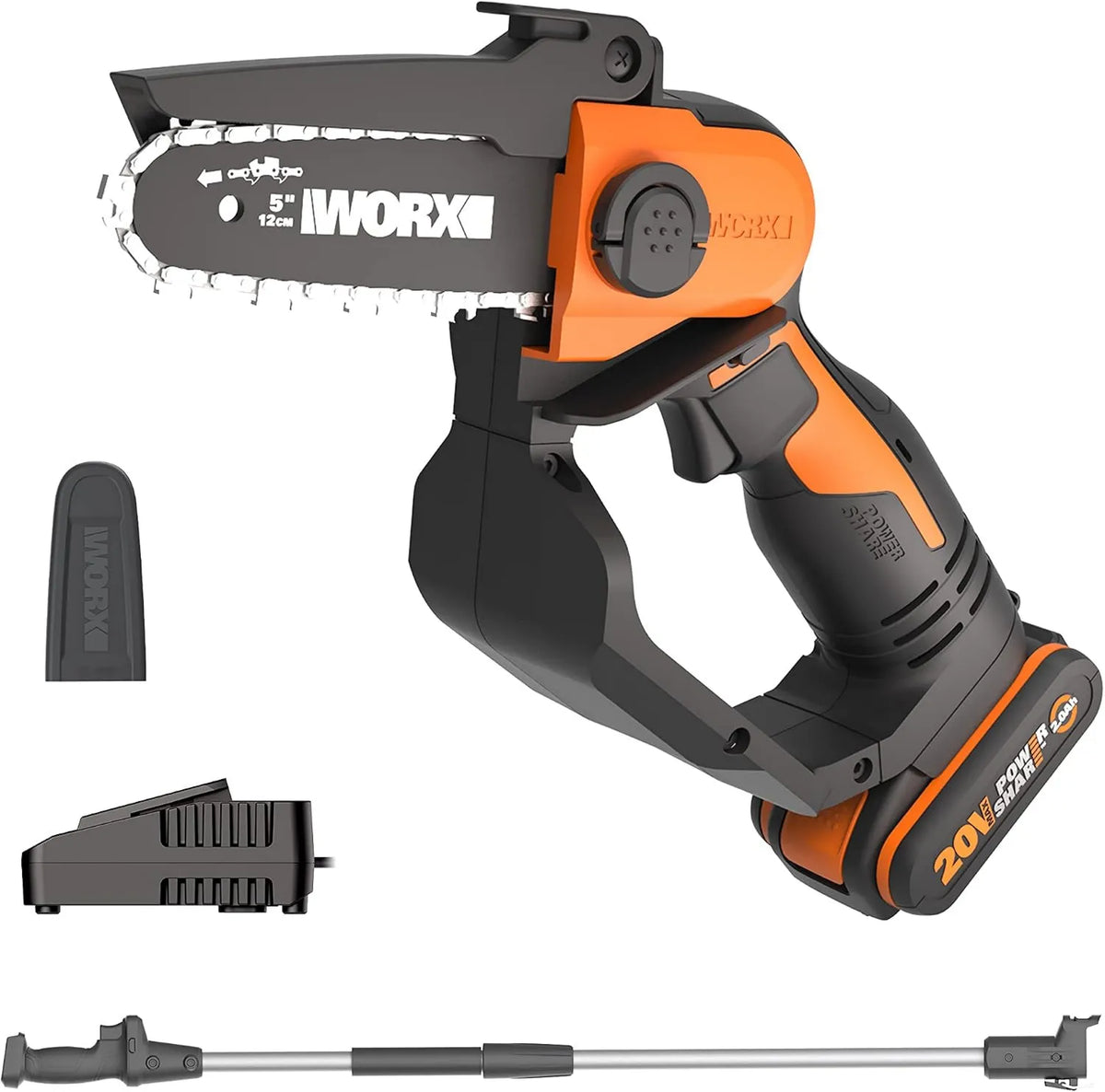 Worx WG324E.1 pilarka łańcuchowa, 12 cm, zasilanie akumulatorowe, Mini akumulatorowa piła łańcuchowa 18V, przenośna mini piła łańcuchowa elektryczna