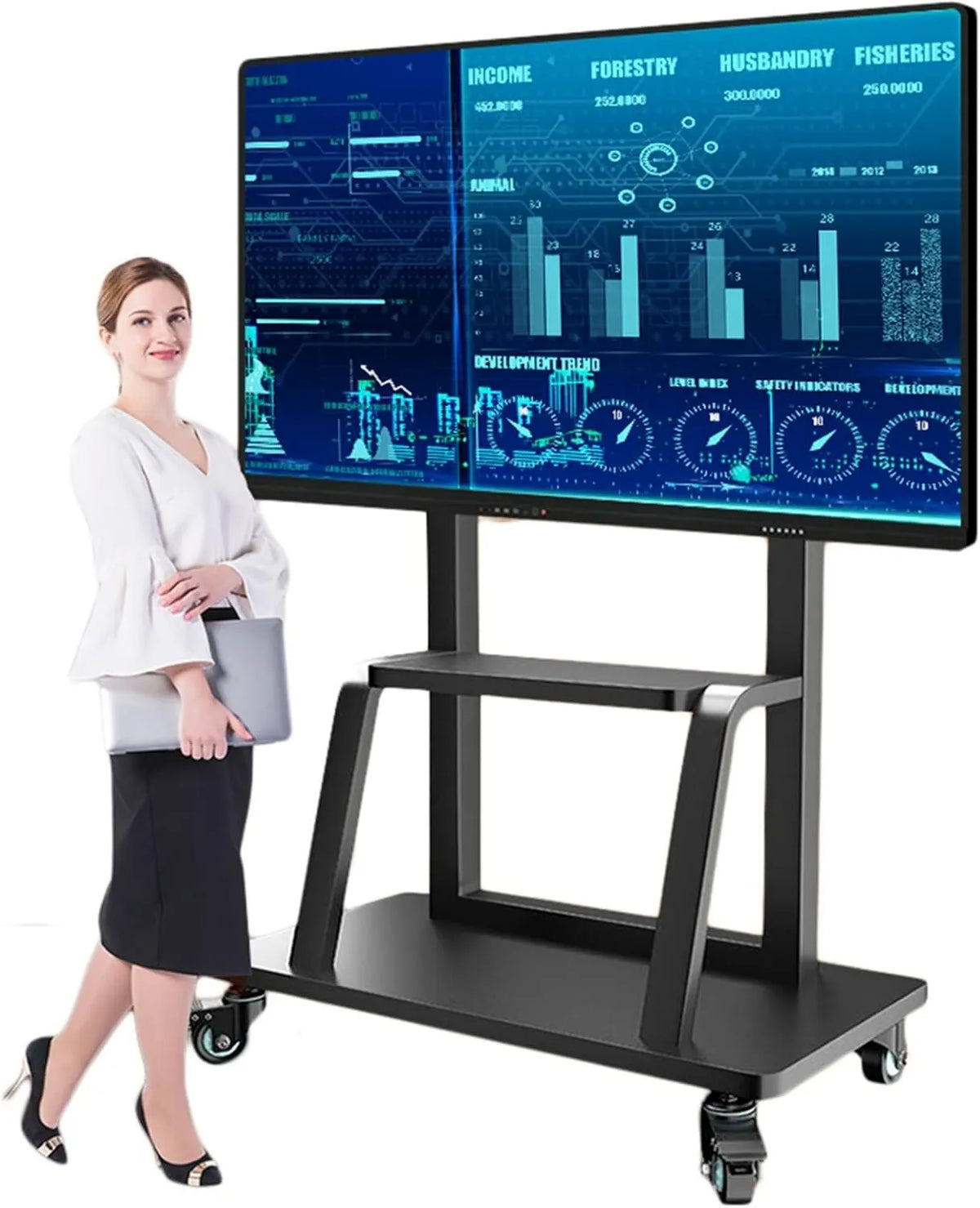 Generic, Smart TV, 85 cali, TV, czarny, Uniwersalny wózek TV Roller z półką do przechowywania