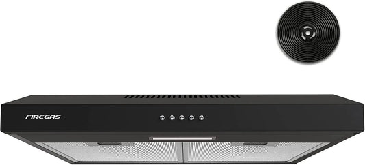 FIREGAS okap kuchenny, Osłona próżniowa, 60 cm, oświetlenie LED, stal nierdzewna, czarny