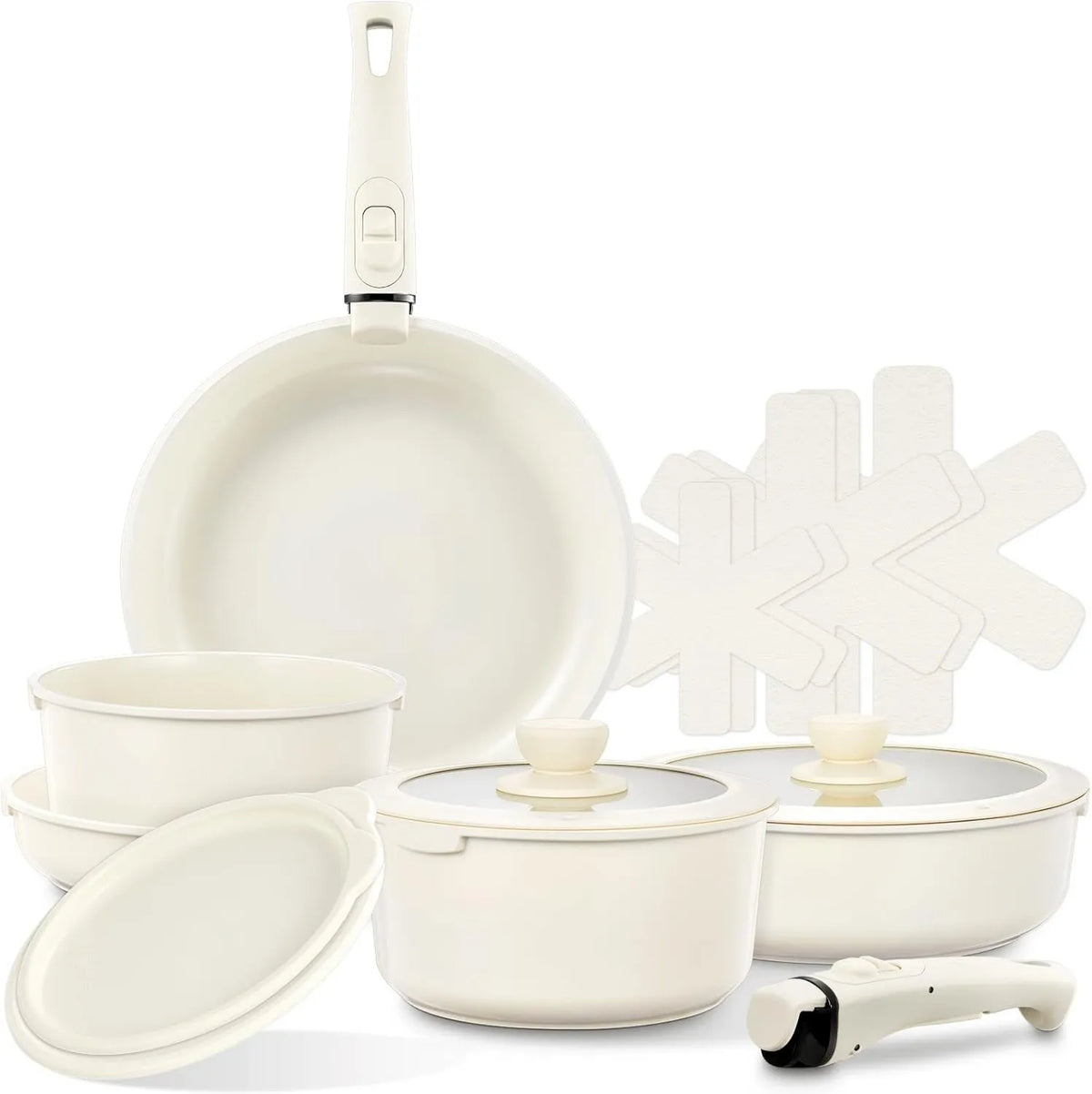 FOHERE, Naczynia kuchenne z piekarnikiem, wymienne, bateria patelni i patelni, Anti-stick ceramiczne baterii kuchennej z 2 wyjmowanych uchwytów