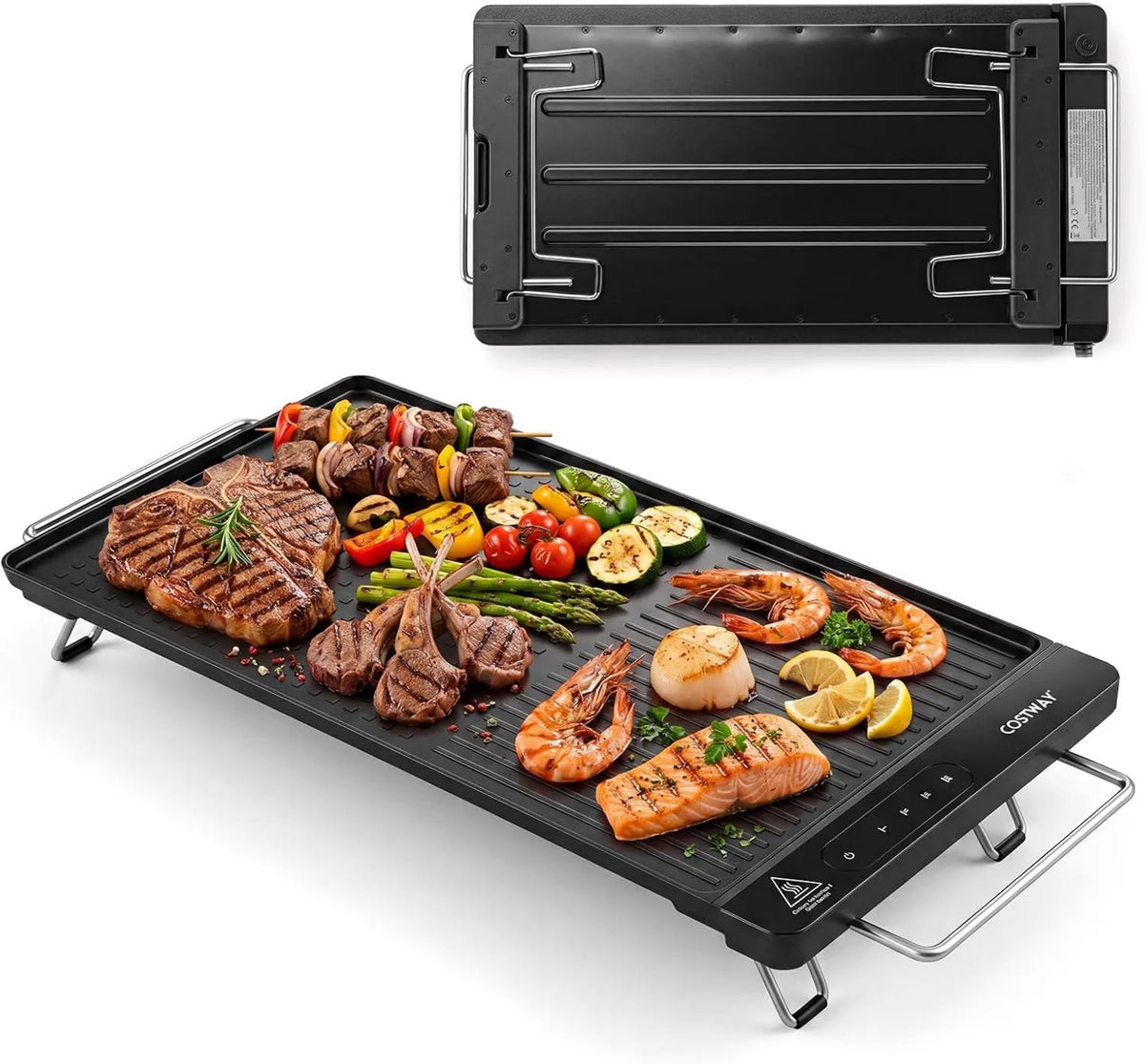COSTWAY, Zmywarka, 1300 W, dotyk, grill, Płyta antystick z podwójną powierzchnią, Ochrona przed przegrzewaniem dla podróży, Uchwyty, Składane stopy